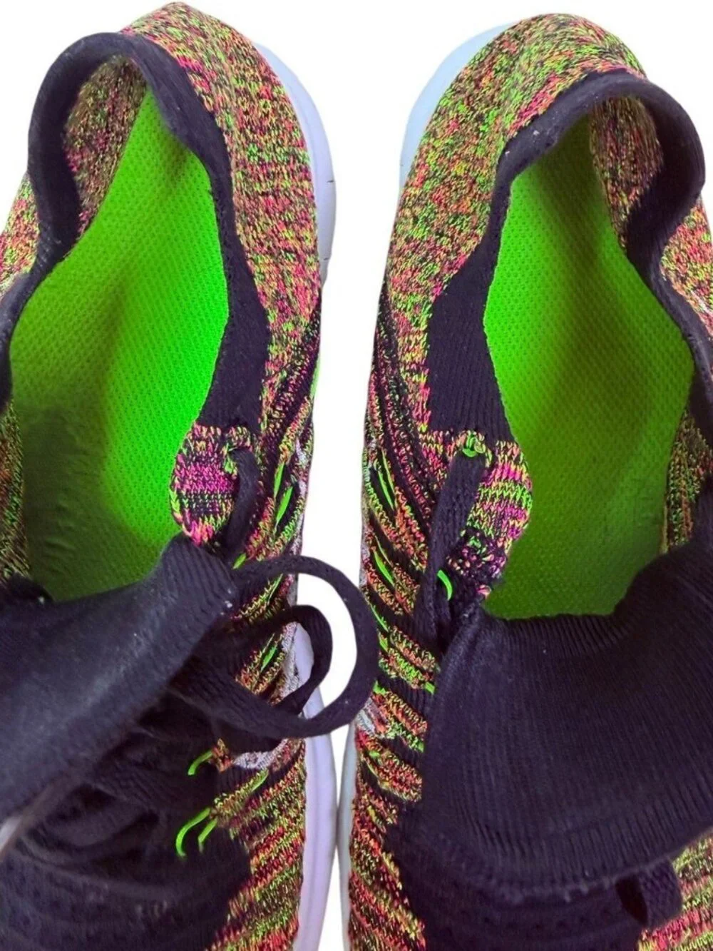 Nike Free RN Women's FlyKnit Running Shoes Neon Colors & Black Size 9.5